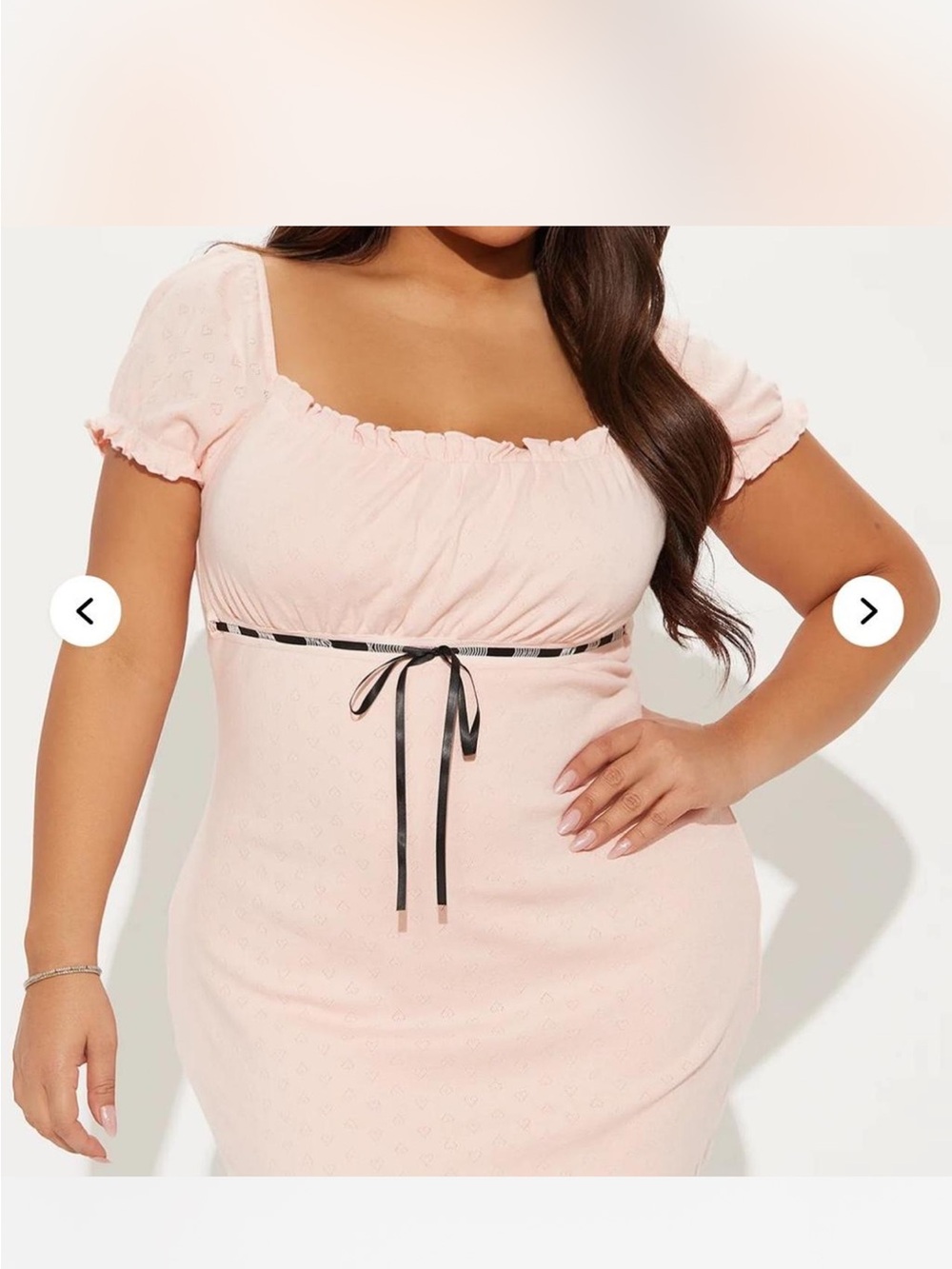 Fashion Nova Blush Pink Square-Neck Midi Dress with Waist Ribbon